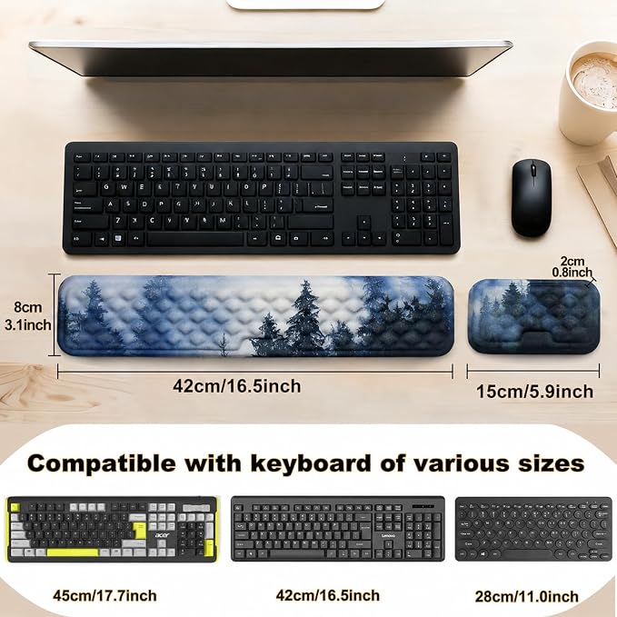 Keyboard Wrist Rest Mouse Wrist Support, Memory Foam Wrist Rest Pad for Computer Laptop, Ergonomic Wrist Cushion Support for Typing Pain Relief, Gaming Home Office, Forest - Image 4