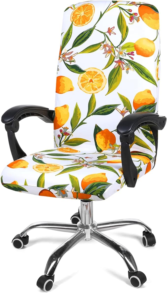 Smiry Stretch Printed Office Computer Desk Chair Covers, Yellow | Universal Desk Rotating Chair Slipcovers Removable Washable, Soft Fit Anti-Dust Spandex Protector Cover with Zipper by Smiry