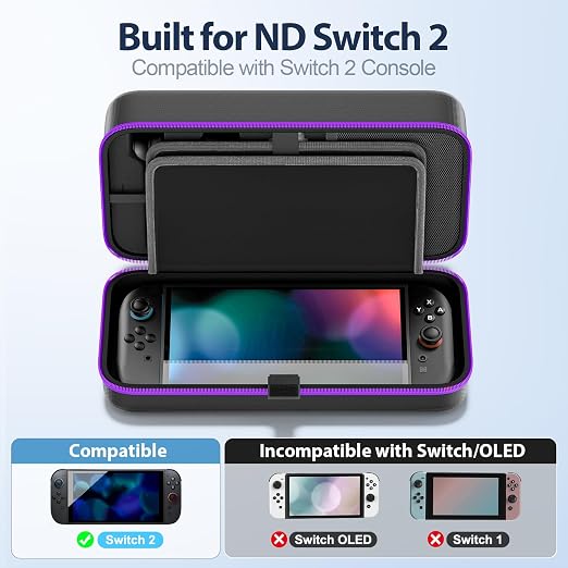 OIVO Carrying Case Compatible with 2025 Nintendo Switch, Portable Switch 2 Travel Carry Case Fit for Joy-Con 2 & Adapter, Hard Shell Protective Pouch Bag with 24 Game Slots, Purple - Image 2