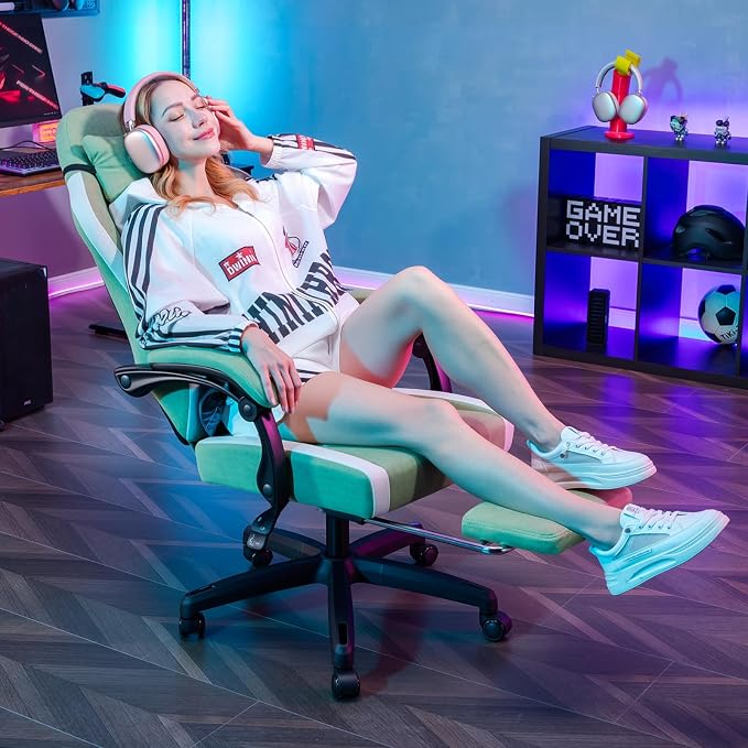 GTPLAYER Gaming Chair, Ergonomic Computer Chair with Footrest and Lumbar Support, High Back Recliner Chair 350lbs, Height Adjustable for Home Office, Green - Image 10