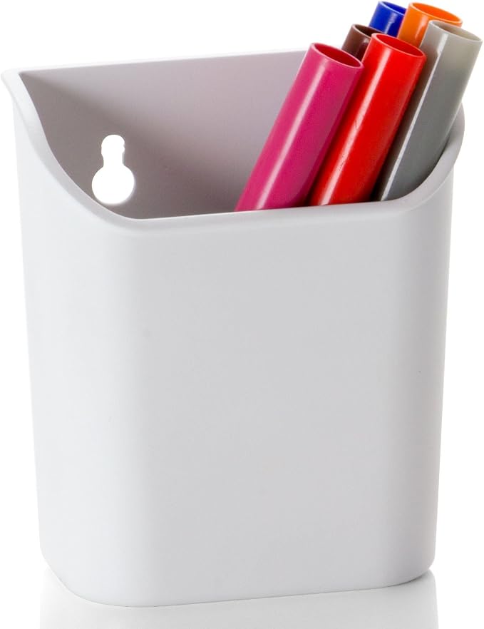 Officemate Magnetic Pencil Cup, Heavy-Duty Pen and Pencil Holder, Wall or Cubicle Mount Organizer, 2.05 x 4.07 x 4.72-Inches, White - Image 2