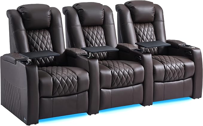 comfiroom Top-Grain Leather Home Theater Seating, Dual-Motor Power Recliner by comfiroom