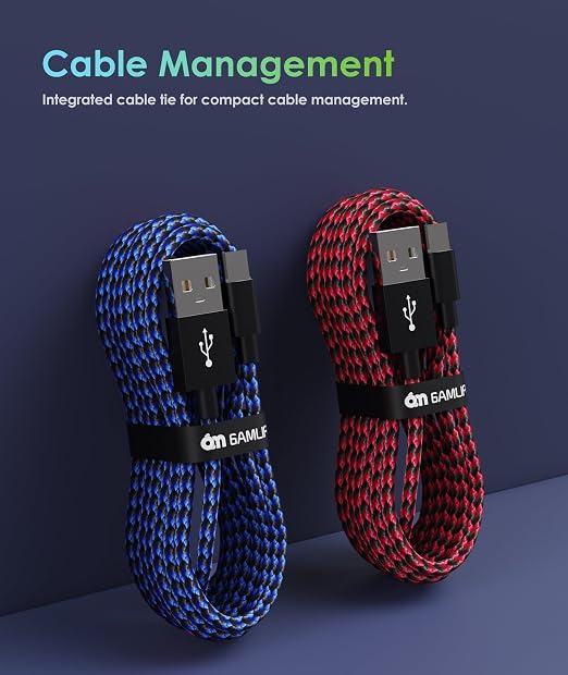 6amLifestyle PS4 Controller Charger Cable, 10ft Charging Cord 2 Pack for PlayStation 4, PS4 Slim/Pro, Dualshock 4, Xbox One/One X, Blue+Red - Image 4