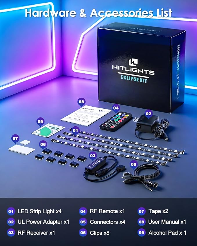 HitLights LED Strip Lights Kit, RGB Color Changing Tape Light Pre-Cut 4FT - Image 5