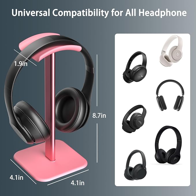 Headphone Stand for Desk - Headset Stand Headphone Holder (Pink) | with Aluminum Hanger and Plastic Headrest, headphone holder for AirPods Max, Sony, Bose, Beats and More - Image 3