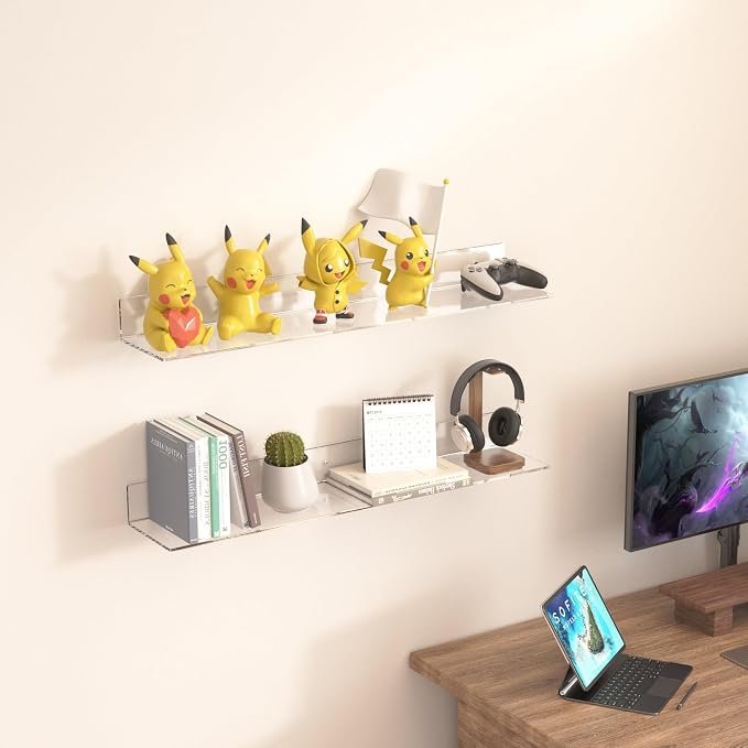Sezanrpt 30 Inches Acrylic Wall Shelves 2 Pack, Floating Shelf for Wall Mounting, Acrylic Display Ledges for Funko Pop Figures, Home Décor, Living Room, Gaming Room, Plants(30 inch, Clear) - Image 5