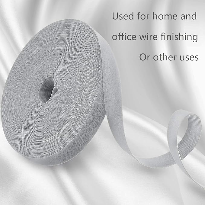 Reusable Fastening Tape Cable Ties 3/4 Inch Double Side Hook Roll (25 Yard, Grey) - Image 5