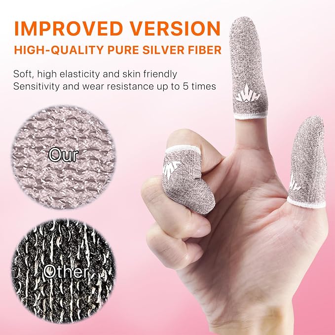10 Pack Silver Fiber Dedales Gamer Anti Slip Sweat Proof Gaming Finger Sleeves Cots Mobile Phone Gloves Guantes para Durable Thumb Covers for Pubg (Pink 10-Pack + Storage Box) - Image 5