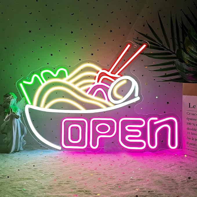 Ramen Open Neon Sign, Ramen Led Neon Sign Light for Wall Decor Noodle Business Open Light Up Sign Lamp for Restaurant Ramen Shop Store Kitchen Home Bar Cafe Dinning Room USB Powered(15.8"*10.7") - Image 8