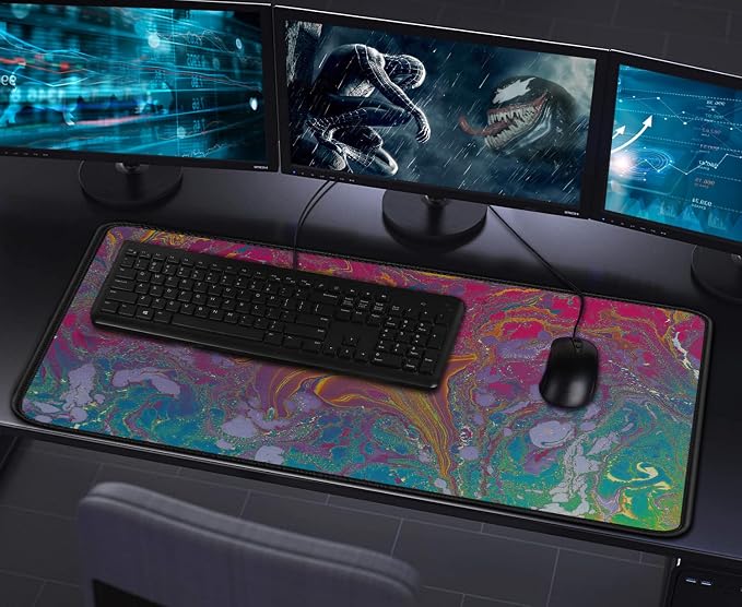 Large Extended Gaming Mouse Pad with Stitched Edges, Durable Non-Slip Natural Rubber Base, Waterproof Computer Keyboard Pad Mat for Esports Pros/Gamer/Desktop/Office/Home - Red Green - Image 7