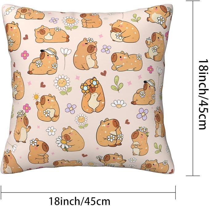 Capybara Throw Pillow Covers Set of 2, Soft 18x18 Inch Pillow Cases, Capybara Gifts for Girls, Home Decor for Living Room Bedroom Kids Room (capybara1) - Image 2