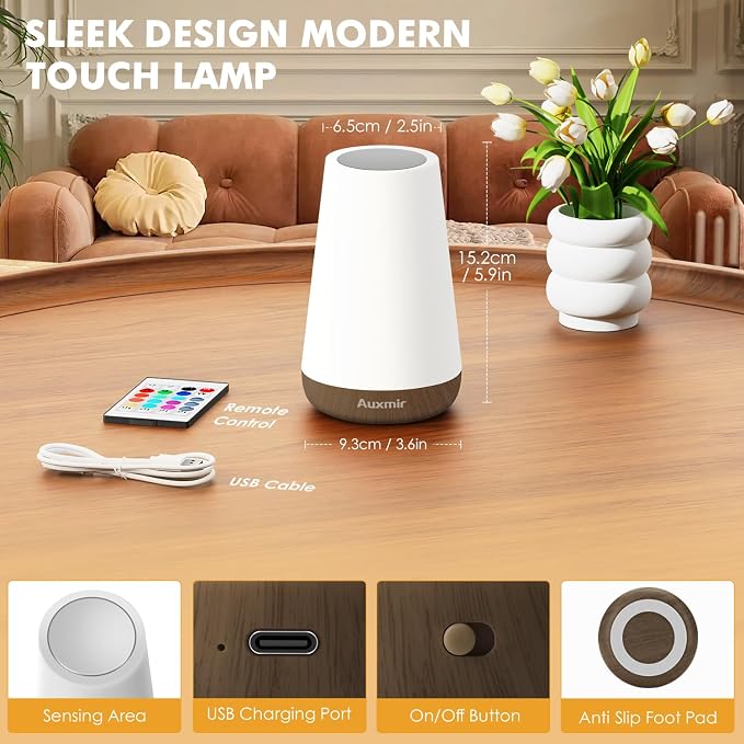 Auxmir Rechargeable Night Light, 13-Color Remote Control Lamp, Dark Brown - Image 8