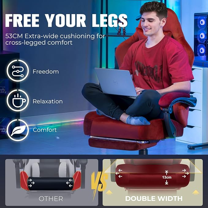 GTPLAYER Big and Tall Gaming Chair 400lbs Heavy Duty Office Chair with Foot Rest, High Back Pocket Spring Ergonomic Computer Chair for Adults, Wide Comfy Seated Cushion with Linkage Armrests, Red - Image 3