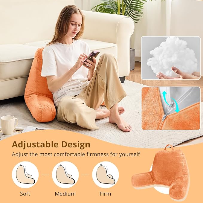 Sasttie Reading Pillow for Bed, Back Pillow for Sitting Up, Orange - Image 2