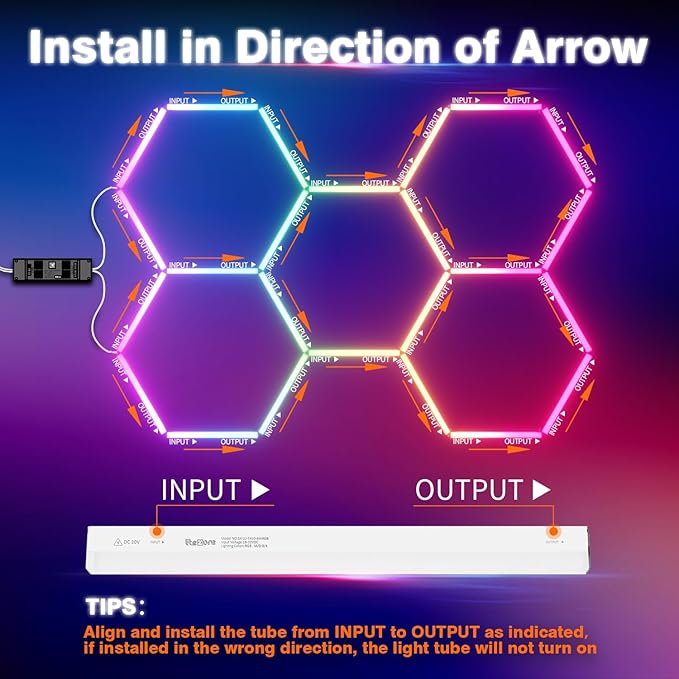 RGB Hexagon Garage Lights, Music Sync LED Hexagon Lights for Gaming Room, Smart App & Remote Control, DIY Honeycomb Ceiling Light for Studio Gym Basement Deco - Image 3