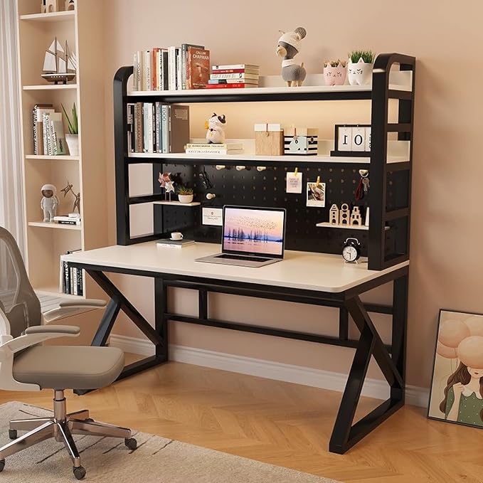 Pegboard Wall Organizer Panels.Home Office Computer Desk with Shelves & Pegboard - Stylish, Easy Assembly Desk for Students & Professionals, Perfect for Work & Study Spaces - Image 4