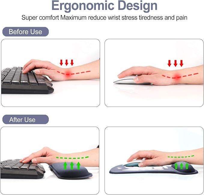 ToLuLu Keyboard Mouse Pad Wrist Rest, Gel Ergonomic Mouse Pads for Computer Laptop Office Home, Comfortable Mousepad Keyboard Wrist Support Memory Foam for Easy Typing Pain Relief, Cute Cat - Image 5