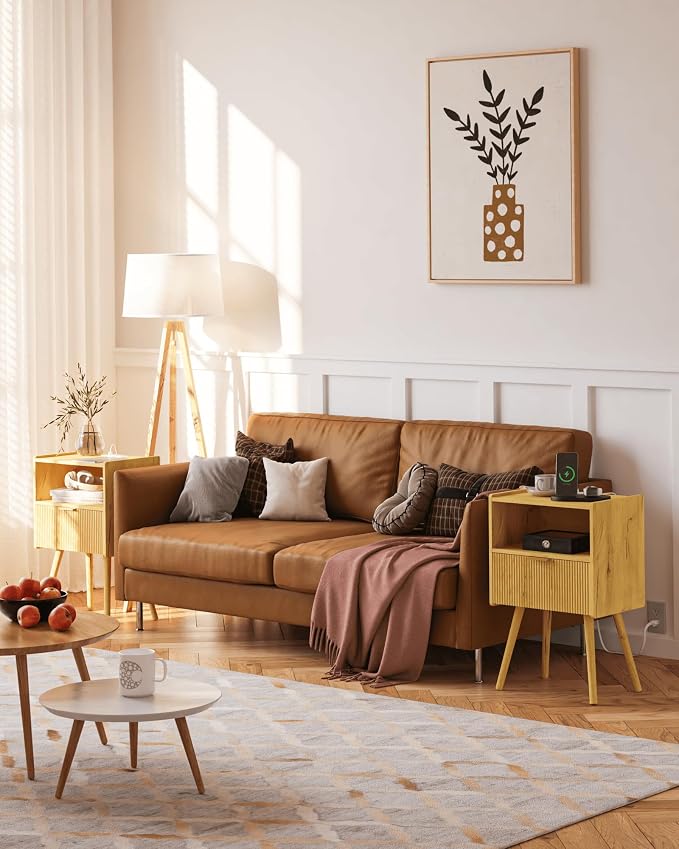 JOONEE Nightstand,Modern Bedside Table with Storage Drawer and Open Wood Shelf, for Living Room, Bedroom and Small Spaces, Accent Night Stand with Solid Wood Legs, Easy Assembly,Vintage Yellow Oak - Image 3