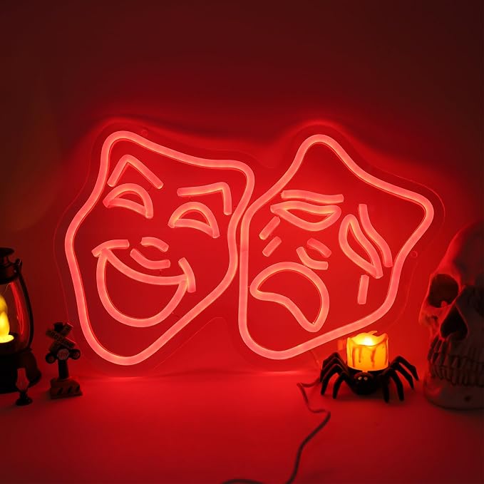 Theater Mask Neon Sign for Home Theater Room Decor Comedy Tragedy Theater Masks Wall Art for Movie Classroom Room Decor Theater Masks lamp by sikooruledneonsign