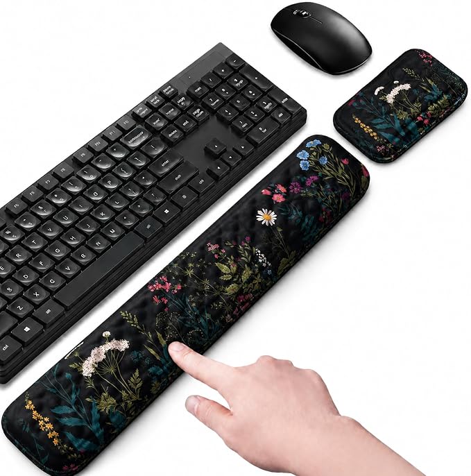 Keyboard Wrist Rest Mouse Wrist Support, Memory Foam Wrist Rest Pad for Computer Laptop, Ergonomic Wrist Cushion Support for Typing Pain Relief, Gaming Home Office, Flowers Grass by LIZPARE
