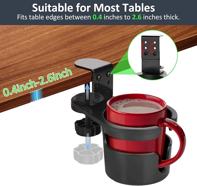 Desk Cup Holder Clamp, Anti-Spill Clip On Table Cup Holder Rotatable - Image 4