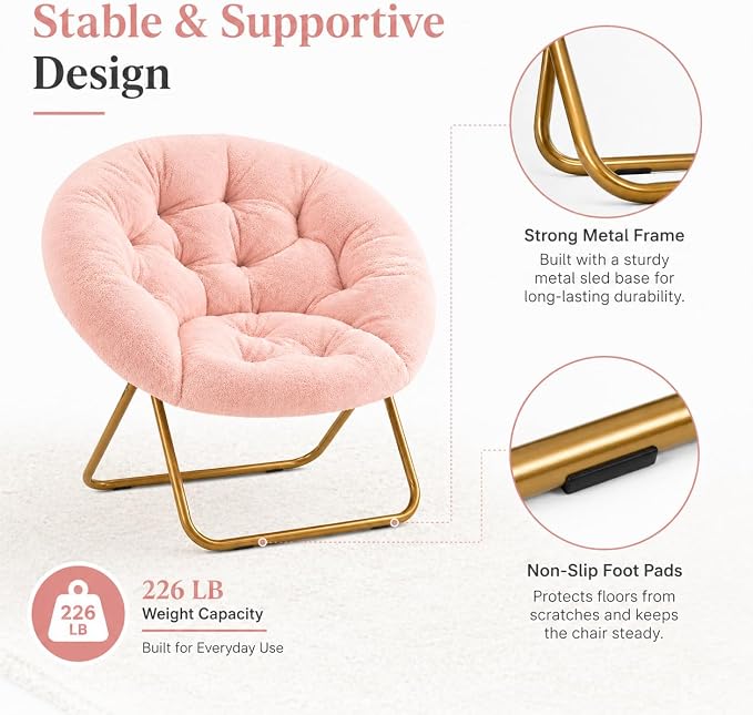 Simple Deluxe Comfy Chairs for Bedroom, Faux Fur Saucer Chair for Adults, Oversized Comfy Soft Saucer Chair, Padded Lazy Chair for Living Room Dorm Rooms, Pink - Image 8
