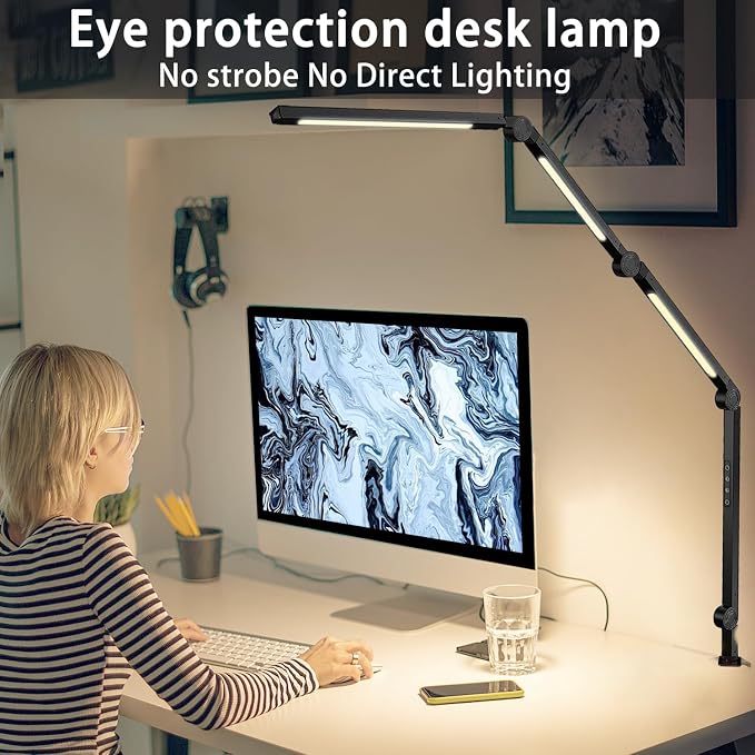 LED Desk Lamp with Clamp & Flexible Arm - 3 Light Sources, 4 Color Modes & 5 Brightness Levels, Eye-Caring Table Light with Memory Function - Image 3