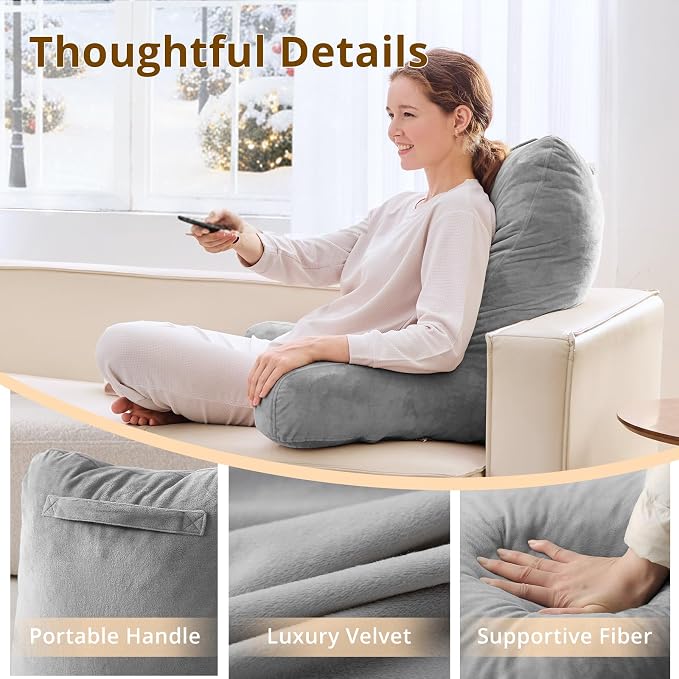 Sasttie Reading Pillow for Bed, Back Pillow for Sitting Up, Dark Grey - Image 4