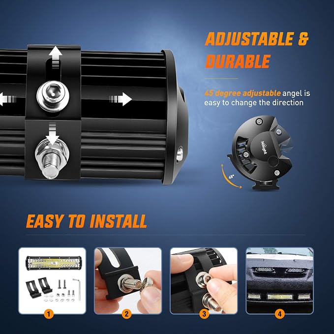 Nilight ZH411-A 12 Inch 300W Triple Row Flood Spot Combo 30000LM Led Off Road Lights for Trucks with 16AWG Wiring Harness Kit,2 Years Warranty,12Inch Light Bar (Pack of 12) - Image 5