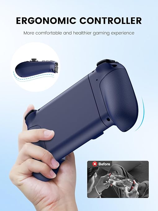 Mocagen MC1 Phone Controller for iPhone & Android – Ergonomic Grip, Low Latency, Case Friendly, Bluetooth Mobile Controller with Hall Effect Joysticks, Portable Travel Companion for Car/Leisure(Blue) - Image 3