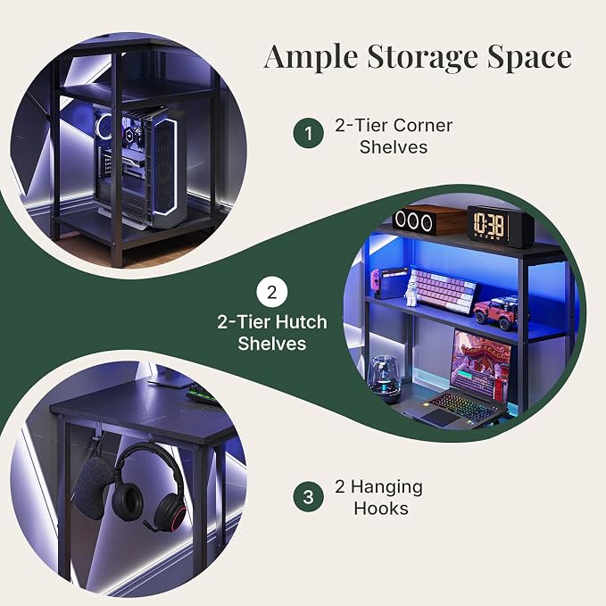 43" L Shaped Gaming Desk Reversible Corner Desk for Home Office - Image 7