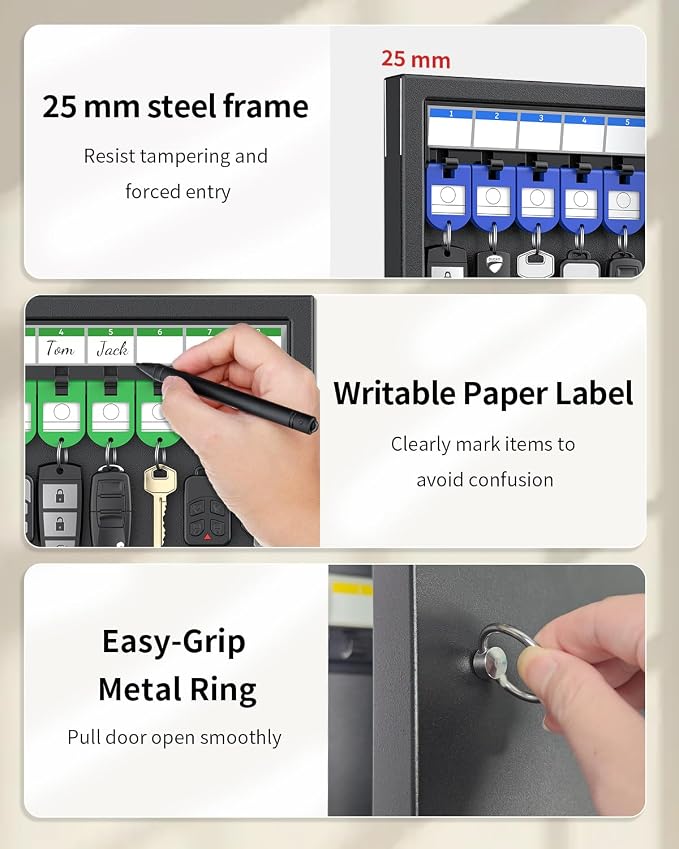 Uniclife 32 Position Key Lock Box, Wall Mount Security Key Cabinet, Black - Image 5