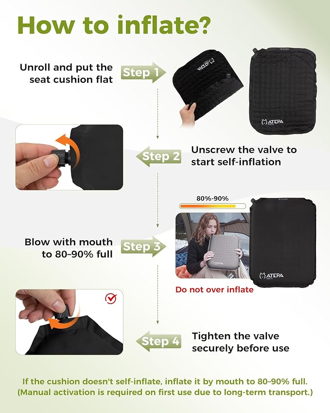 ATEPA Inflatable Seat Cushion | 2" & 2.5" Foam Core Seat Pad, Compact, Stadium, Airplane, Travel, Camping, Hiking, Sports Events, Self Inflating - Image 5