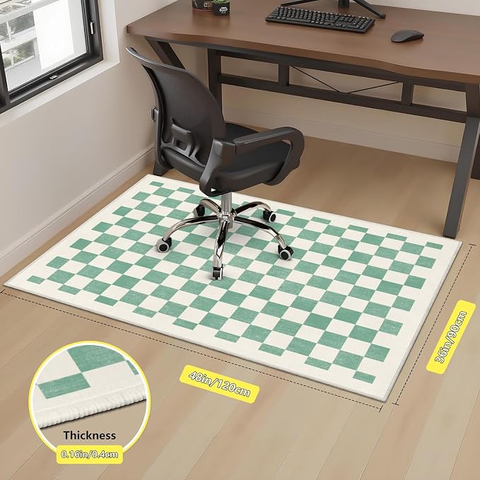 Office Chair Mat for Carpet Hardwood Tile Floor,36"x48" Computer Chair Mat for Rolling Chairs Carpet, Under Desk Non Slip Gaming Rug, Low-Pile Rubber Backing Large Protector Mat,Boho Green Checkered - Image 3