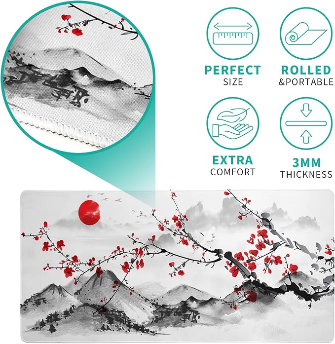 Japanese Cherry Blossom Gaming Mouse Pad 27.6x11.8 Inch Pink Full Desk Sakura Large Non-Slip Rubber Base Waterproof Big Keyboard Mat With Stitched Edges for Office - Image 6