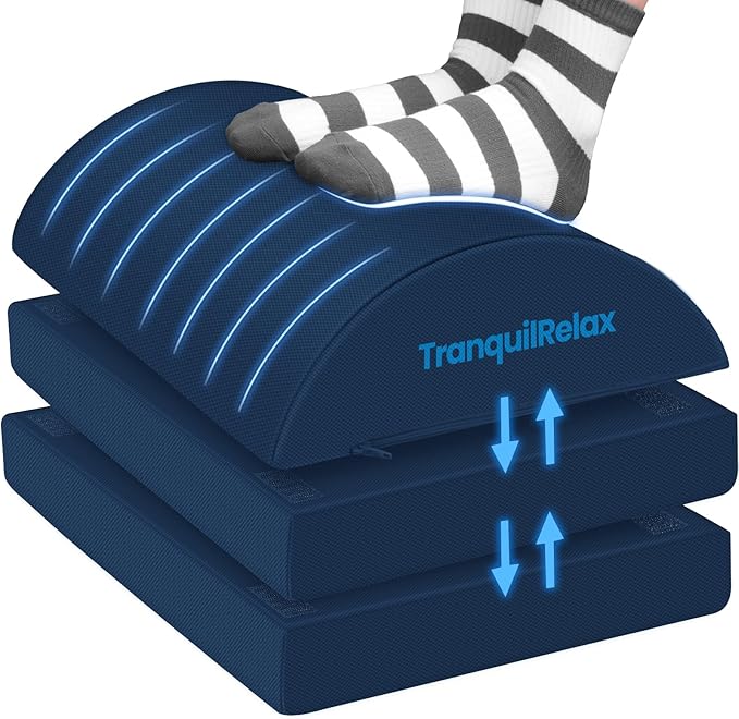 TranquilRelax Foot Rest Under Desk, 3-Height Adjustable Foot Stool, Blue | Desk foot rest, ergonomic foot support, machine-washable cover, non-slip bottom, gaming foot rest, office, car by Unknown