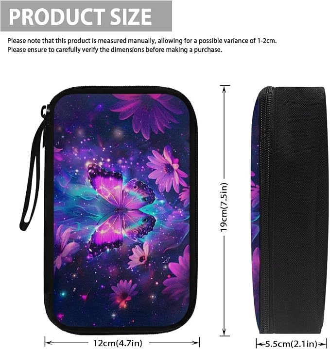 Purple Floral Butterfly Print Electronic Organizer Travel Universal Accessories Storage Bag Portable for Hard Drives, Cables, Memory Sticks, Charger, Phone, USB, SD Cards - Image 5