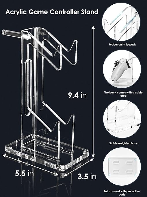OAPRIRE Acrylic Game Controller Stand for Desk, 2 Tier, Stabilized Base | Controller and Headset Stand, Gamer Gift for PS5 PS4 Xbox Controllers, Desk Accessories, Quick Desk Tidy In Seconds, Clear - Image 6