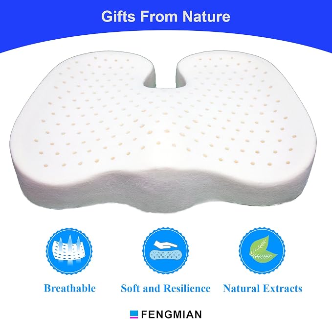 Natural Latex Seat Cushion - Soft, Bouncy and Relieves Pressure - Suitable for Office Chair, Home Chair, Car, Gaming, Wheelchair, Meditation, and Yoga - Image 2