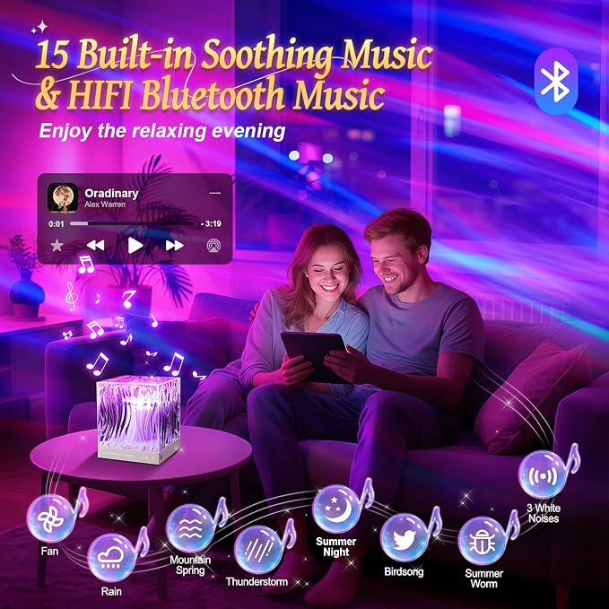Mubarek Northern Lights for Bedroom,15 White Noise + Bluetooth Galaxy Light Projector,RGB Multi-Color Lamps for Night Stands Home Decor Living Room Night Light for Kids Gifts for Teen Girls - Image 3