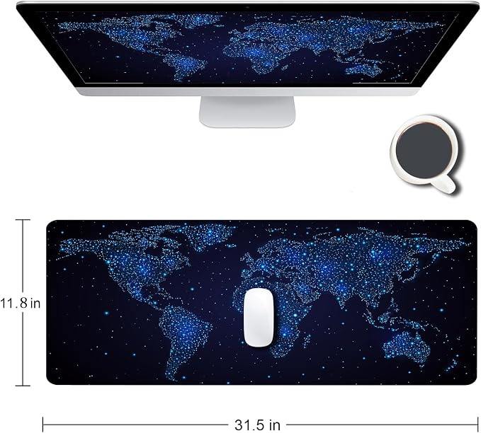 Large Gaming Mouse Pad with Stitched Edges, Desk Pad Extended Keyboard Mat, Non-Slip Rubber Base Mousepads for Laptop, Office, Home, 31.5X11.8 inch Galaxy World Map - Image 2