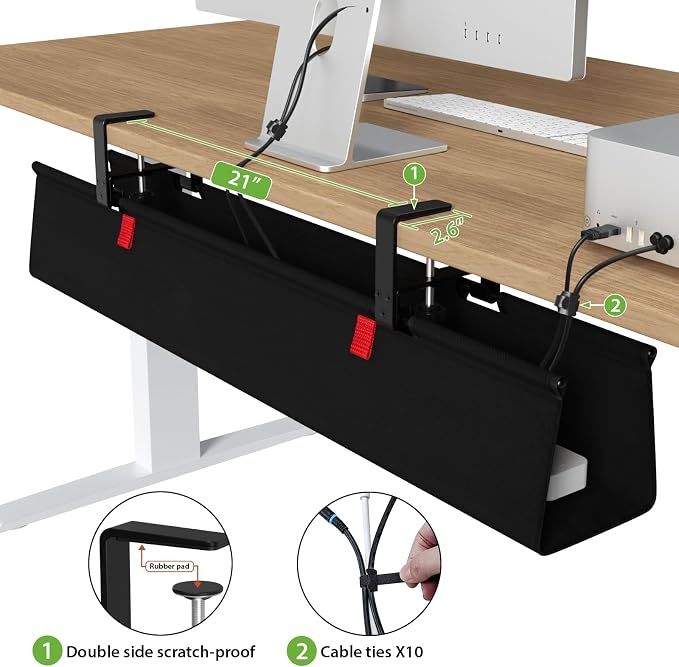 KEEGH Large No Drill Under Desk Cable Management Tray 36 in, Black - Image 4