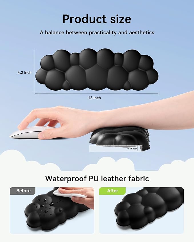 Laborio Elbow Pad for Desk, 2-Pack Cloud Elbow Rest(Black), Edge Arm Rest | L-Shaped, Leather Surface, Memory Foam, Waterproof, Non-Slip Wrist Support Wrist Rest - Image 4