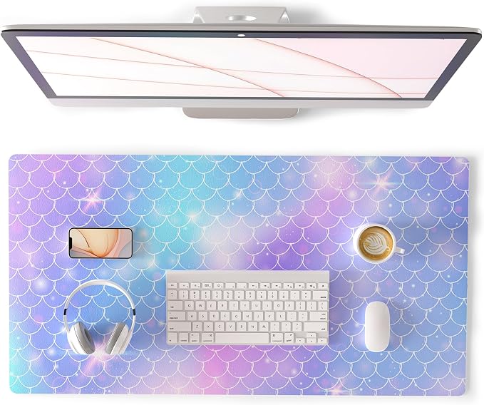 QiyI PU Leather Large Mouse Pad, 31.5" x 15.7", Gradient Fish Scales | Desk Décor Accessories, Extended Size, Waterproof & Easy to Clean, Smooth Surface, Non Slip Desk Organization by QIYI