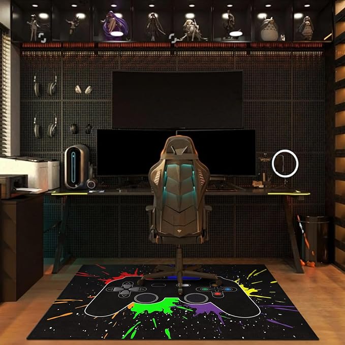 Gaming Chair Mat for Carpet Hardwood Tile Floor,36"x48" Gaming Rug for Gaming Room, Under Desk Non Slip Gamer Rug,Low-Pile Game Room Rug,Rubber Backing Large Gaming Chair Floor Mat,Colorful Gamepad - Image 5