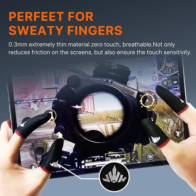 8 Pack Mobile Phone Gaming Thumb Sleeve,JWH Finger Cots for PUBG Gaming Glove,Red Edge​,0.3mm Superconducting Nanofibers,Anti-Skid,Silky and Sweat-Proof,Dedales Gamer profesionales guantes para - Image 3