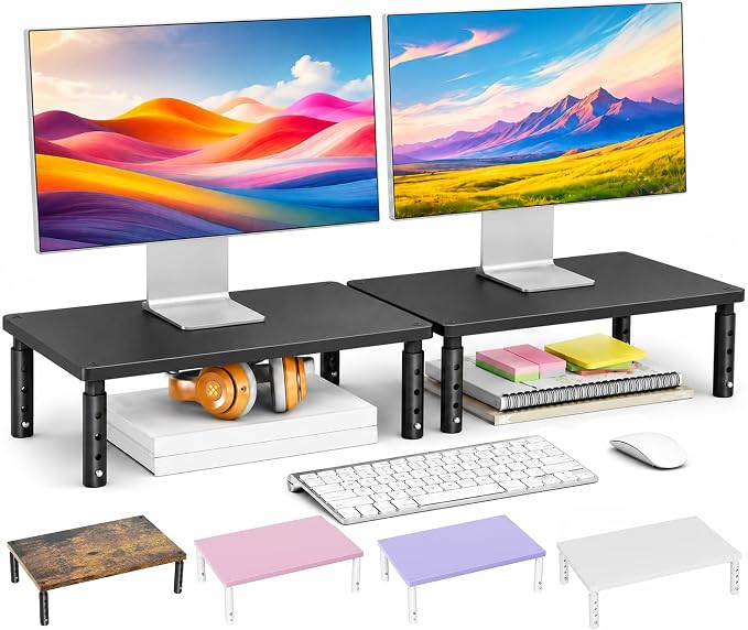 OPNICE Adjustable Monitor Stand Riser for Desk, Wood Computer & Laptop Stand, Desk Organizers and Accessories, Office Desk Accessories & Workspace Organizer for Home Office Supplies, Black 2-Pack - Image 8