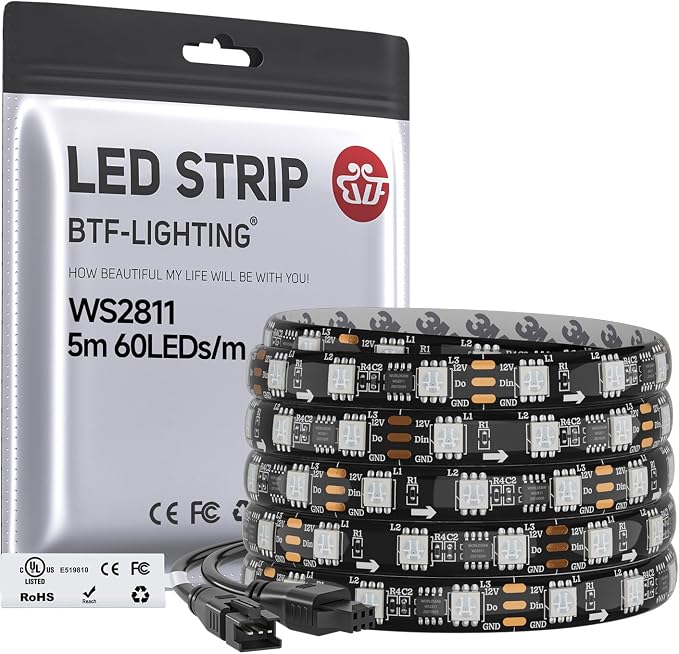 BTF-LIGHTING WS2811 Addressable RGB LED Strip 16.4FT 300LED DC12V IP65 by BTF-LIGHTING