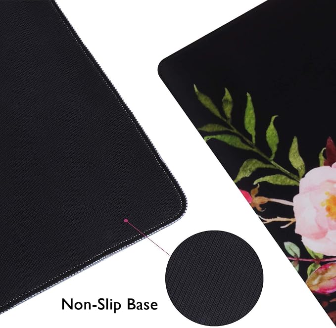 iCasso Extended Gaming Mouse Pad,35.4 x 15.7in Desk Pad,Flower | Non-Slip Rubber Base Mousepad with Stitched Edges,Waterproof Keyboard Mouse Mat Desk Pad for Work Home - Image 2