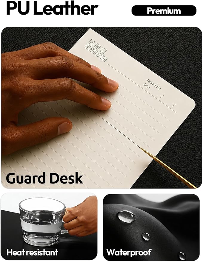 YSAGi Leather Desk Protector, Office Mat, Large Mouse Mat, Non-Slip PU Leather Blotter, Laptop Desk Mat, Waterproof Writing Pad for Office and Home(Black, 42" x 17.2") - Image 3